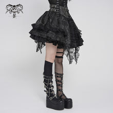 Load image into Gallery viewer, SKT250 Punk-Style Two-Tone Woven and Organza Paneled Mini Skirt