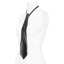 Load image into Gallery viewer, AS149 Asymmetric black leather tie with chain