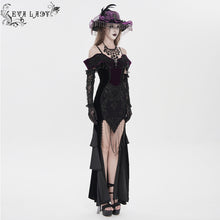 Load image into Gallery viewer, ESKT07602 Black and Purple Gothic Off-Shoulder Fishtail Dress