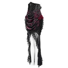 Load image into Gallery viewer, ESKT07802 Black and Red Velvet Paneling with Soft Rose Mesh Gothic Skirt