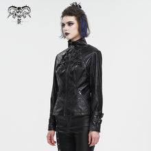 Load image into Gallery viewer, CT212 Stand collar strappy crackled leather jacket