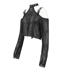 Load image into Gallery viewer, TT25301 Mesh off-shoulder halterneck long-sleeved women's T-shirt