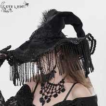 Load image into Gallery viewer, EAS043 Polka-Dot Wizard Hat with Long Tassels, Feathers and Rose