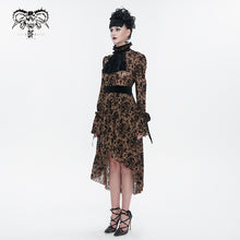 Load image into Gallery viewer, SKT09802 everyday apricot Queen see through printed long sleeves velvet belted dress with tie