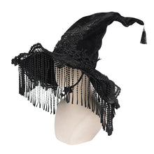 Load image into Gallery viewer, EAS043 Polka-Dot Wizard Hat with Long Tassels, Feathers and Rose