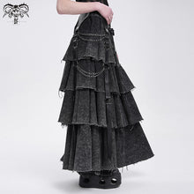Load image into Gallery viewer, SKT233 Punk distressed long tiered skirt