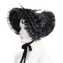 Load image into Gallery viewer, AS195 gothic black Lolita lace Big flower tassel half hat