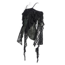 Load image into Gallery viewer, TT298 Tie-dye flocked ruffled Gothic suspender T-shirt