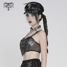 Load image into Gallery viewer, TT308 Punk Faux Leather Woven Heart-Shaped Strappy T-Shirt