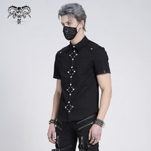 Load image into Gallery viewer, SHT008 daily life summer biker black men short sleeves punk metallic cotton shirt