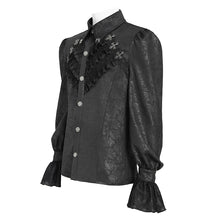 Load image into Gallery viewer, SHT15701 Black Two-Tone Woven Long-Sleeve Gothic Shirts