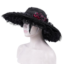 Load image into Gallery viewer, AS198 women gothic Feather rose wide brim big lace straw hat