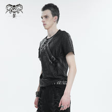 Load image into Gallery viewer, TT248 Punk cracked faux leather strap men's T-shirt
