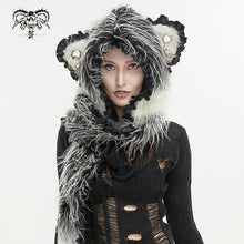 Load image into Gallery viewer, AS141 Black and White Long Hair Cat Ears Punk Hooded Scarf