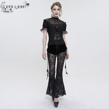 Load image into Gallery viewer, EPT012 Fake two-piece flocked mesh flared pants