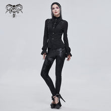 Load image into Gallery viewer, SHT07601 Autumn 3D appliqued shoulder lace stand collar striped black gothic women blouse