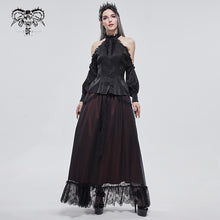 Load image into Gallery viewer, SHT08101 summer black fitted waist sexy women off the shoulder vertical striped lace Gothic blouse
