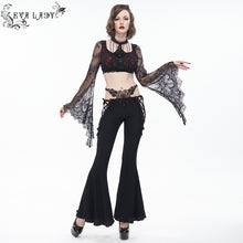 Load image into Gallery viewer, EPT008 hollow out sexy girls black bell-bottoms pants with lace and diamond
