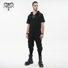 Load image into Gallery viewer, TT210 black men short sleeves shoulder string loose Hoodie