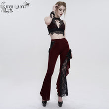 Load image into Gallery viewer, EPT01102 red Asymmetric Dark Pattern gothic women lace Flare Pants