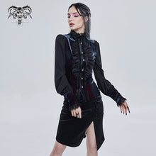 Load image into Gallery viewer, SHT074 Gothic high neck black and red blouse