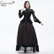 Load image into Gallery viewer, ETT025 mesh horizontal neck sheer lace lantern sleeve gothic women top with red diamond