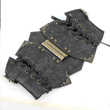Load image into Gallery viewer, AS045 women brown slim Steampunk curly grain texture lace up leather corset