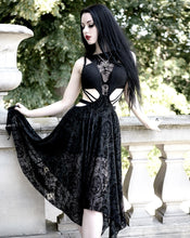 Load image into Gallery viewer, SKT09001 semilucent black Queen cross flocking printed sleeveless sexy women mesh dress