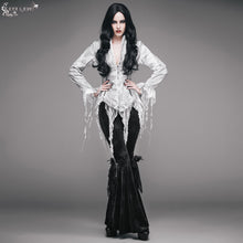 Load image into Gallery viewer, ESHT002 daily lace tassels sexy women long sleeves lace up printed white blouse