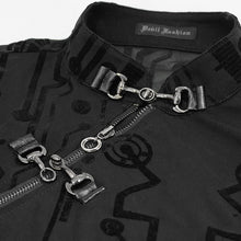 Load image into Gallery viewer, TT170 Cyberpunk Flocking Mesh Stand Collar Short T-shirt