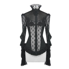 Load image into Gallery viewer, ESHT005 See through diamond pattern lace sexy ladies gothic chiffon blouse with beaded flower
