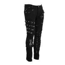 Load image into Gallery viewer, PT100 punk heavy metal lace up leg torn men trousers with loops