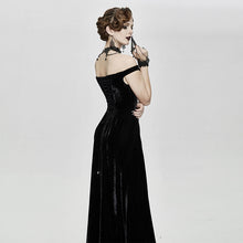 Load image into Gallery viewer, ESKT027 Gothic party Queen velvet flat shouders lace up deep V chest slim sexy long dress