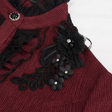 Load image into Gallery viewer, SHT07602 red daily flowers shoulder flared sleeves striped laced up gothic sexy women blouse