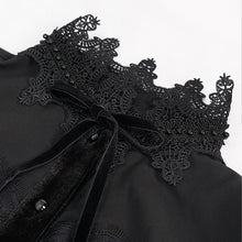 Load image into Gallery viewer, ESHT011 small stand collar long sleeves see through lace paneled sexy women black gothic blouse