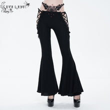 Load image into Gallery viewer, EPT008 hollow out sexy girls black bell-bottoms pants with lace and diamond