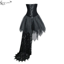 Load image into Gallery viewer, ESKT016 Gothic wedding strapless feathered sexy short velveteen dress with rose lace tail