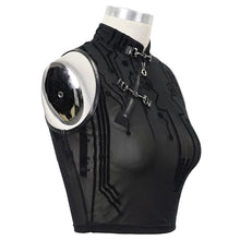 Load image into Gallery viewer, TT170 Cyberpunk Flocking Mesh Stand Collar Short T-shirt