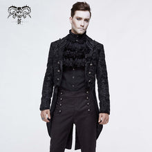 Load image into Gallery viewer, CT105 Gothic jacquard high-low men warm black dress coat with slit
