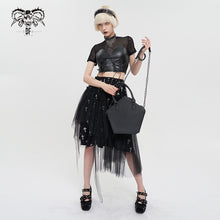 Load image into Gallery viewer, TT194 Cracked mesh leather spliced women's short sleeves top