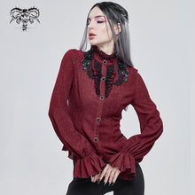 Load image into Gallery viewer, SHT07602 red daily flowers shoulder flared sleeves striped laced up gothic sexy women blouse