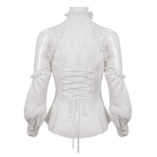 Load image into Gallery viewer, SHT08102 stand collar white fitted waist sexy ladies off the shoulder vertical striped lace Gothic shirts