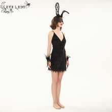 Load image into Gallery viewer, ESX001 sexy lingerie black velvet pattern translucent suspender nightdress