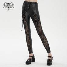 Load image into Gallery viewer, PT202 Queen Flocked laced up Goth Leggings