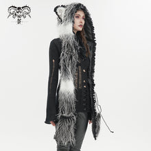 Load image into Gallery viewer, AS141 Black and White Long Hair Cat Ears Punk Hooded Scarf