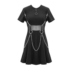Load image into Gallery viewer, SKT095 daily life black women mesh waist pure cotton stretchy punk dress with chains