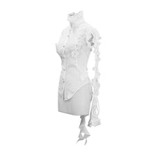 Load image into Gallery viewer, SHT04002 Summer Gothic white women ruffled lace sleeves swallowtail high collar blouse