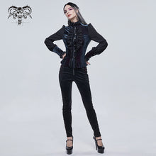 Load image into Gallery viewer, SHT074 Gothic high neck black and red blouse