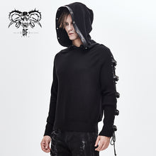Load image into Gallery viewer, SR008 darkness asymmetrical sleeves designer men punk hooded sweater with loops