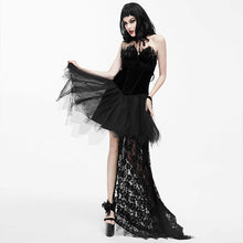 Load image into Gallery viewer, ESKT016 Gothic wedding strapless feathered sexy short velveteen dress with rose lace tail